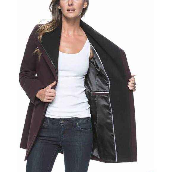 Andrew Marc Women's Asymmetrical Zip Wing Collar Long Coat XL - Picture 4 of 5